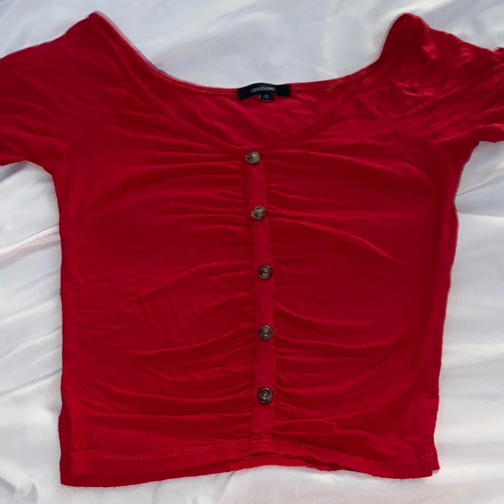 Ambiance Red Button-Up Crop Top
